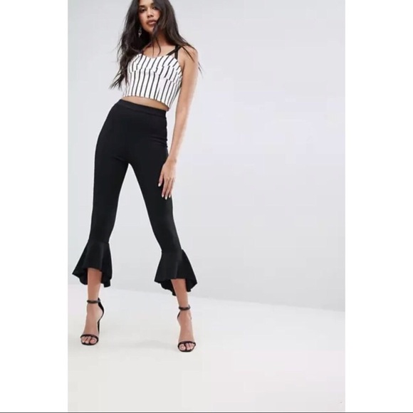 black ruffle flare pants
